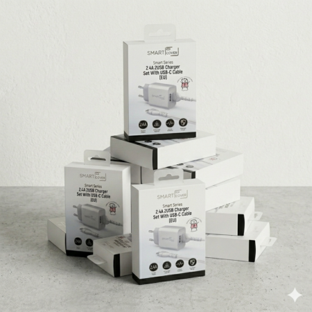 SmartCover 2.4A Dupla USB Töltő + USB-A – USB-C Kábel 10db-os Szett